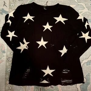 Stars USA distressed crew neck sweater black and white